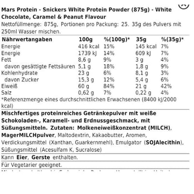 Snickers HI Protein 875g White Choc, Caramel&Peanut - MRM-BODY